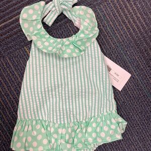 Mint Green Polka Dot Kids Swim One Piece